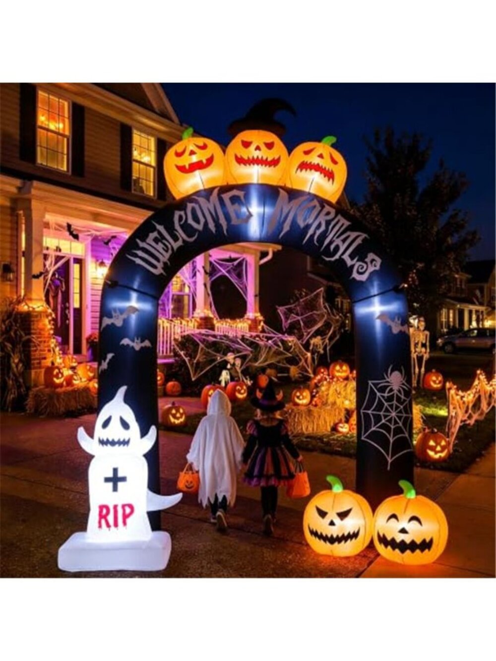 7.9 FT Halloween Inflatable Pumpkin Ghost Archway with Built-in LED Lights